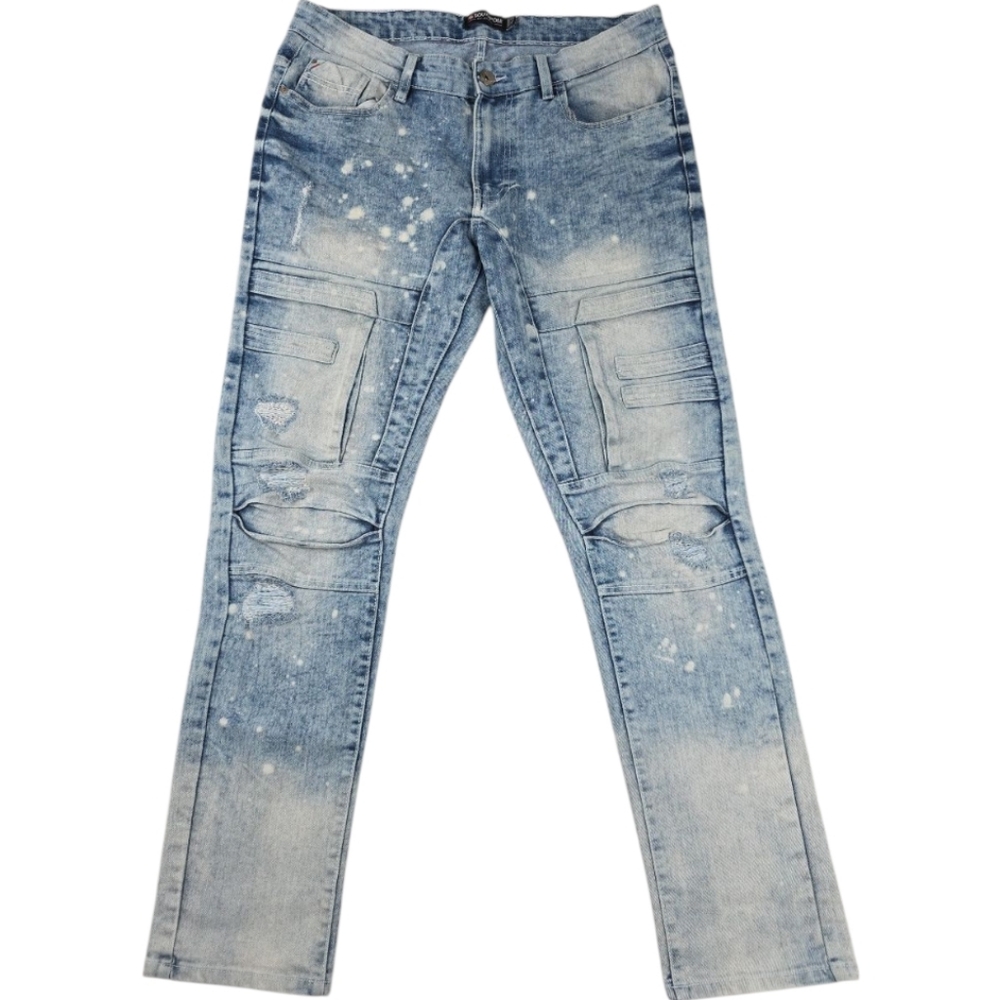 SouthPole Skinny Acid Washed Stacked Knee Distressed Jeans Mens 34x32 Blue